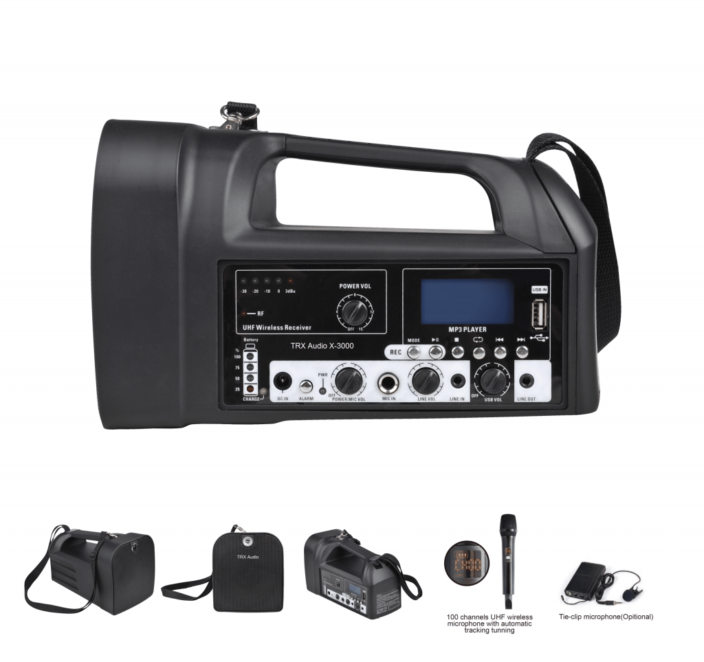 בידורית ניידת TRX Audio X-3000 כולל מיקרופון אלחוטי UHF