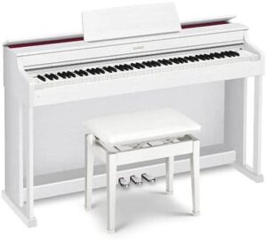פסנתר חשמלי לבן Casio AP470 כולל כיסא פסנתר מהודר