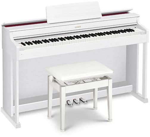 פסנתר חשמלי לבן Casio AP470 כולל כיסא פסנתר מהודר
