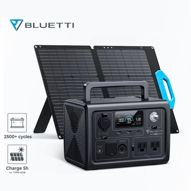 קיט BLUETTI Peak 600 הכוללת : תחנת כח ניידת 600W + פאנל סולארי 100W