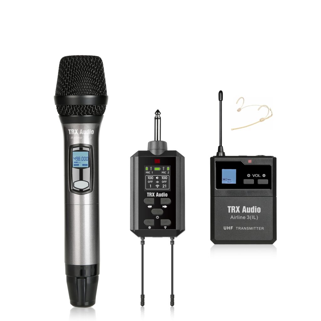 סט מיקרופון אלחוטי + מדונה אלחוטית (צבע גוף) TRX Audio Airline 3 + אקו + רסיבר נטען