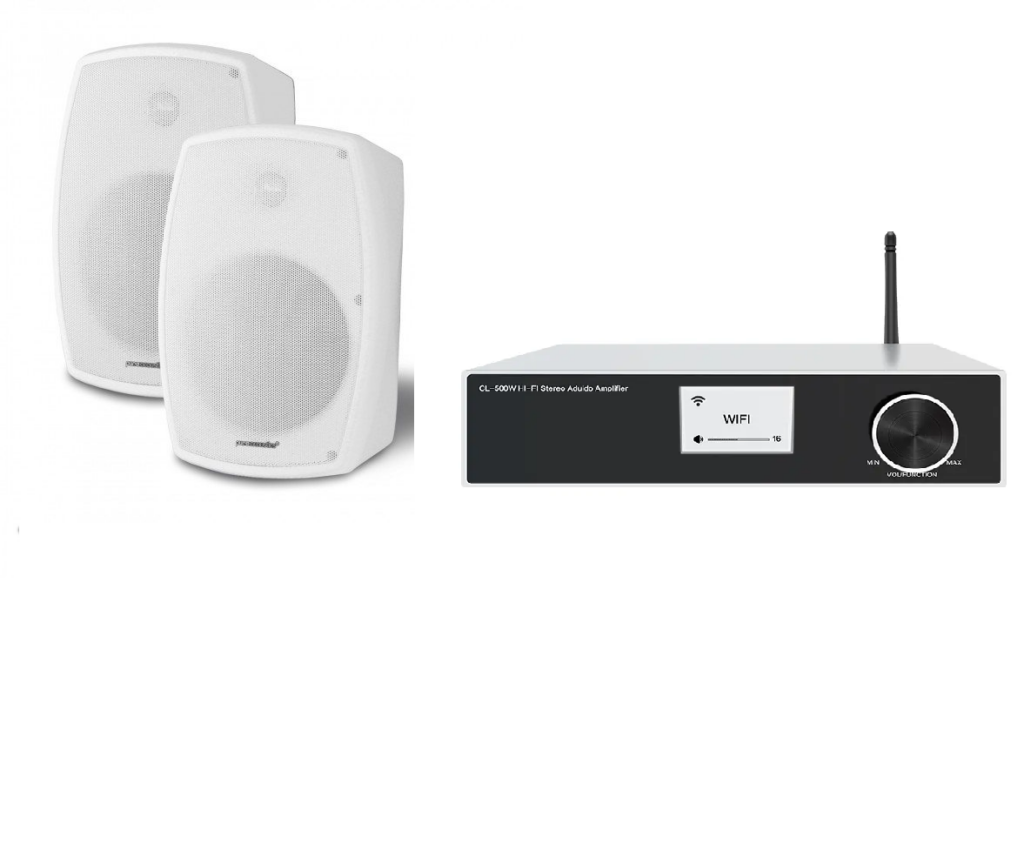 חבילת סאונד לגינה | זוג רמקולים חוץ/פנים PURE ACOUSTICS PX-266 + מגבר CL 500