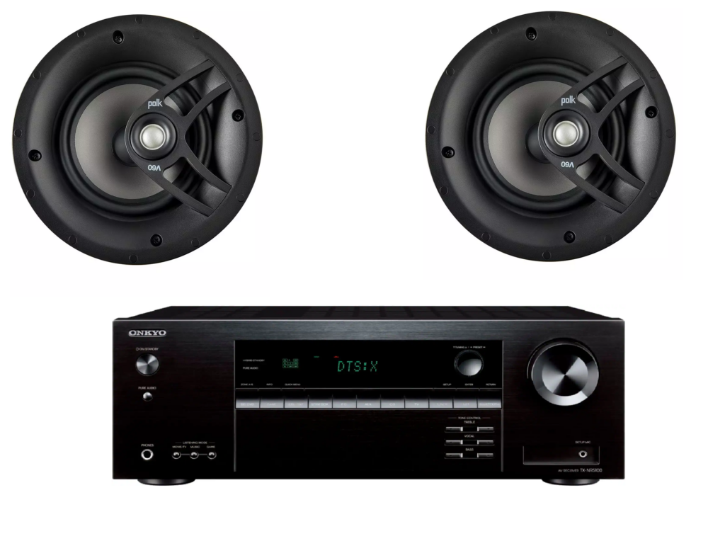 סט זוג רמקולים שקועים  ומגבר ONKYO   POLK