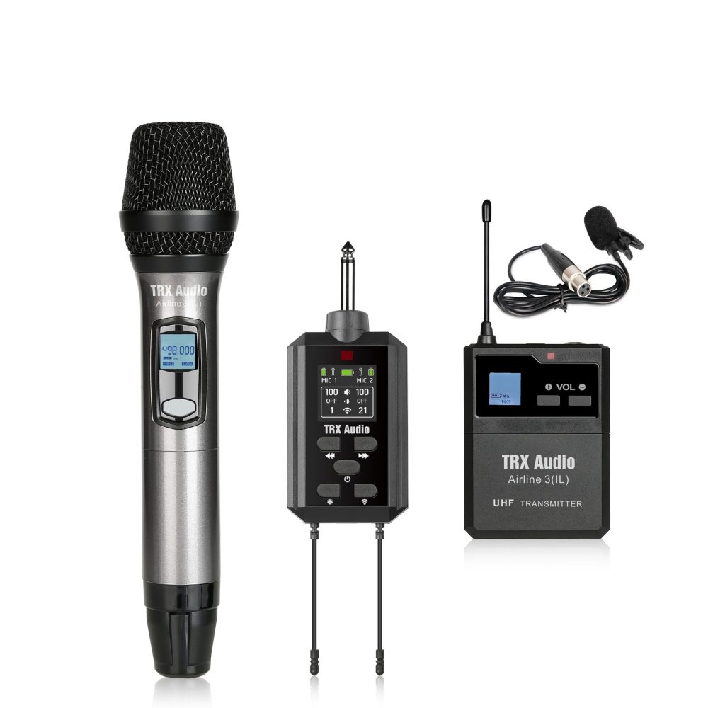 סט: מיקרופון דש אלחוטי TRX Audio Airline-3 + מיקרופון אלחוטי + רסיבר נטען