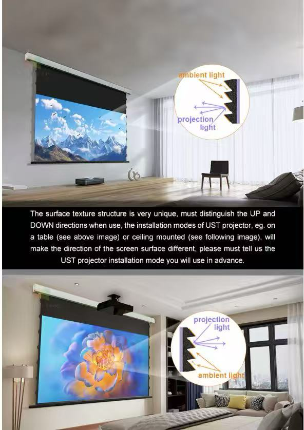 מסך הקרנה חשמלי מתיחה תקרתי Jeason Screen בגודל 100″ – טכנולוגיית PET Crystal-TPU 1.5 Gain — תמונה 6