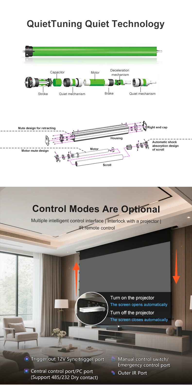 מסך הקרנה חשמלי מתיחה תקרתי Jeason Screen בגודל 100″ – טכנולוגיית PET Crystal-TPU 1.5 Gain — תמונה 4